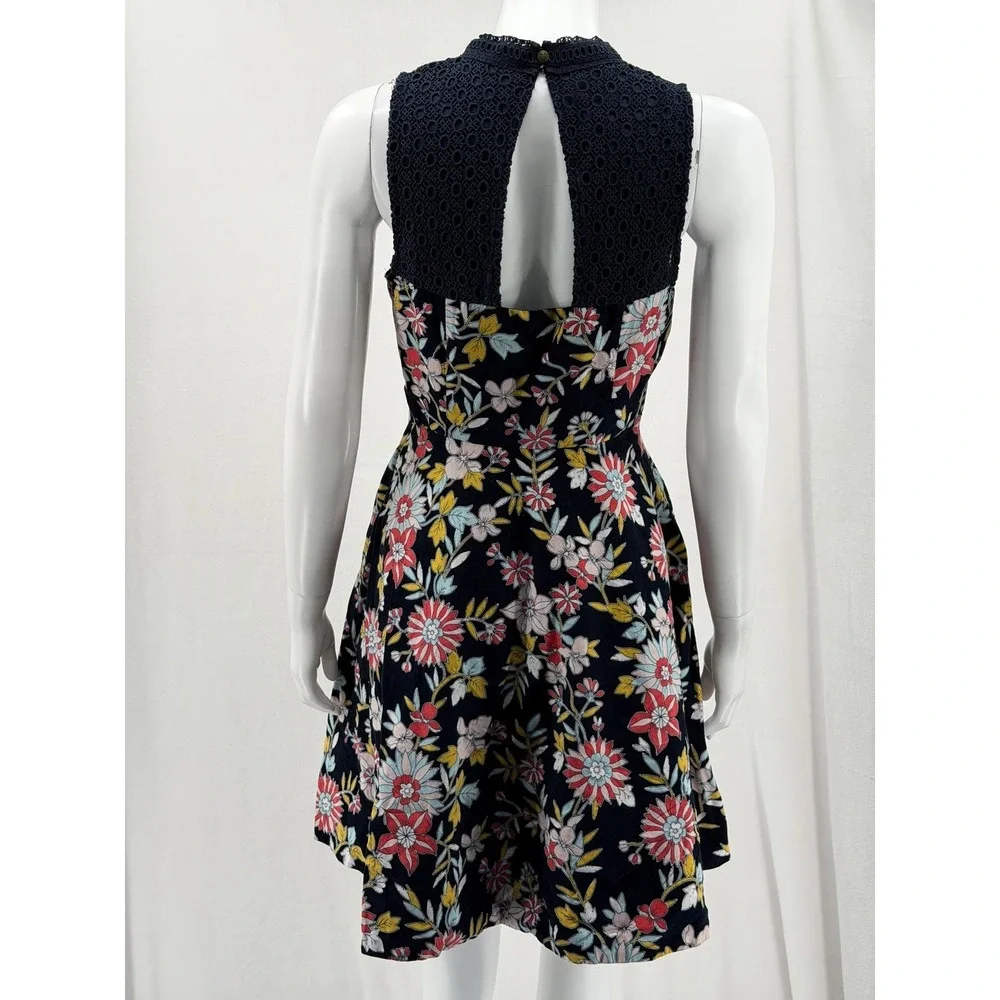 Anthropologie Moulinette Soeurs Dress Womens 4 Navy Floral Corduroy Crochet Boho